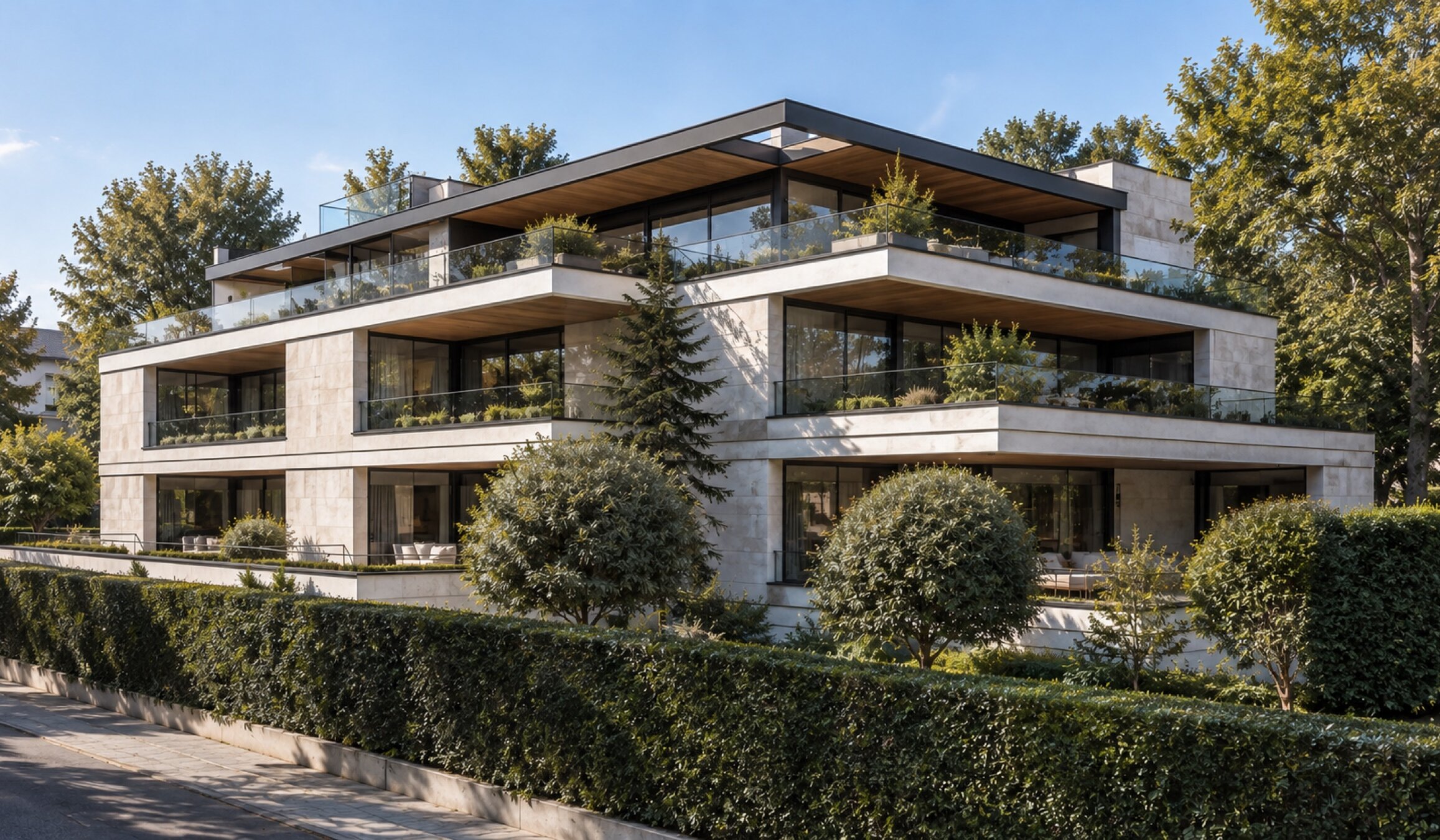 Façade blanche d'une résidence neuve contemporaine